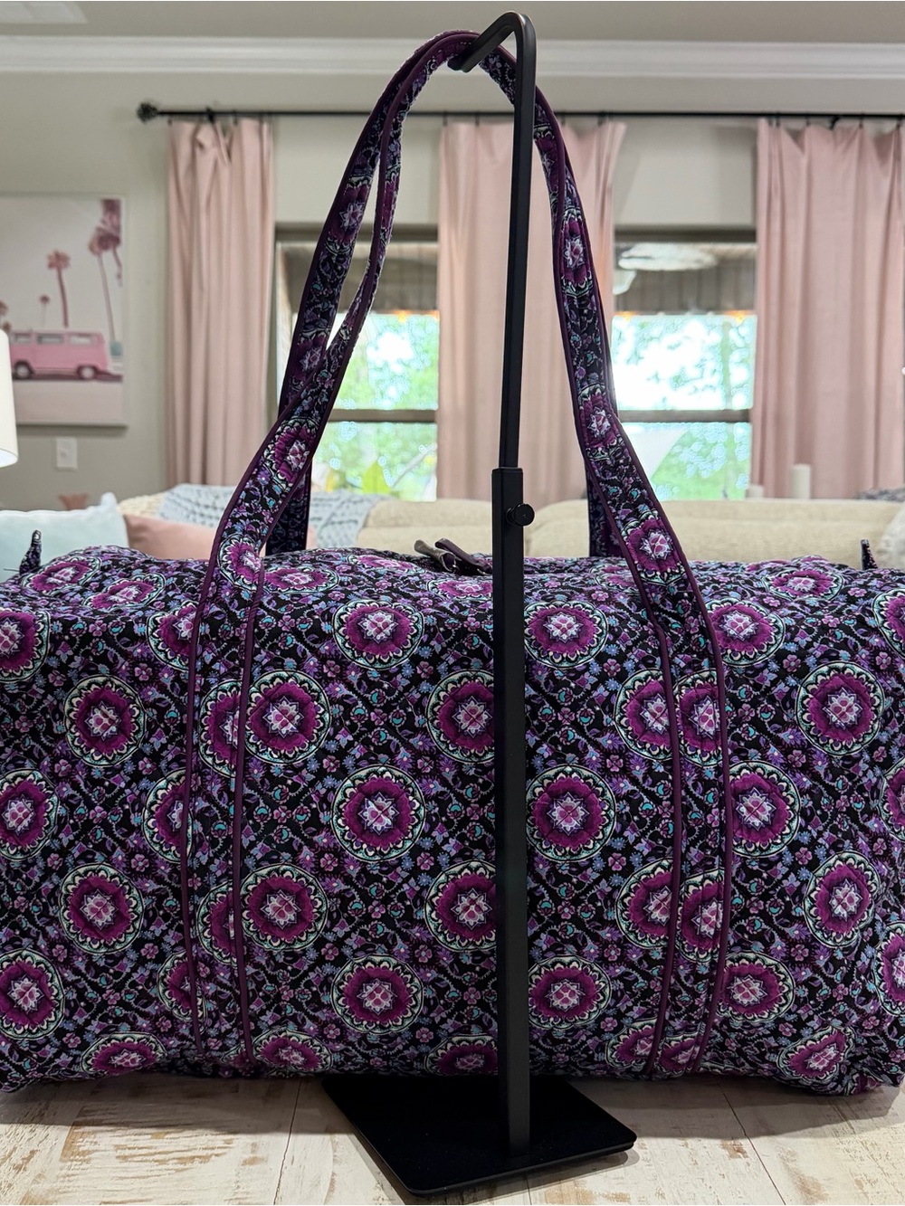 Vera Bradley Duffel Iconic Large Travel Duffel Carry On Purple Lilac Medallion - Picture 3 of 11